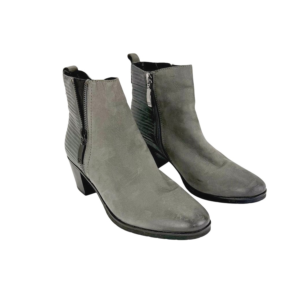 Gerry‎ Weber / Josef Siebel Gray Black Ankle Boots Size 38 EU US 7.5 Chunky Heel